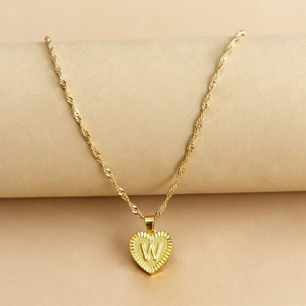 

Letter Design Heart Charm Necklace, Gold