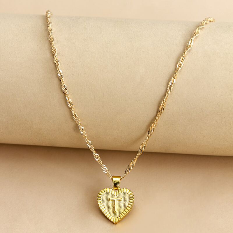 

Letter Design Heart Charm Necklace, Gold