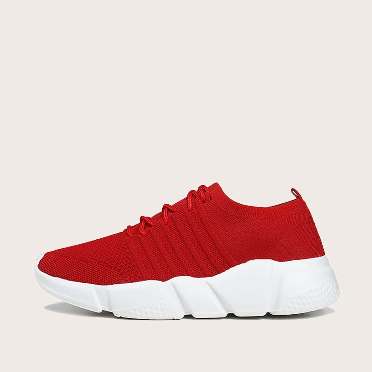 

Guys Lace Up Decor Chunky Knit Sneakers, Red