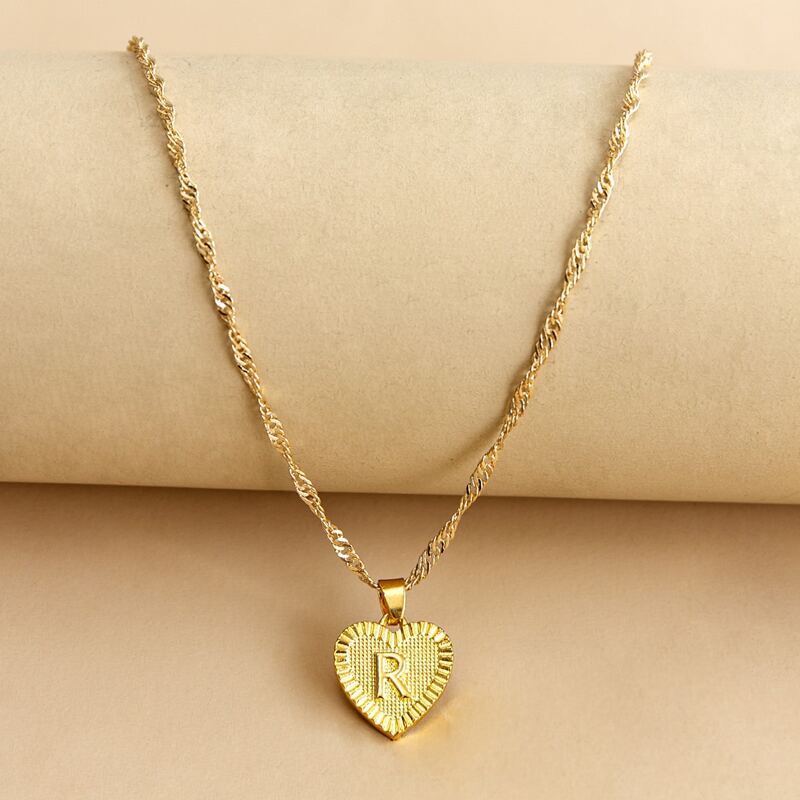 

Letter Design Heart Charm Necklace, Gold