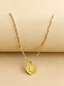 Collar con diseño de corazón con letra - Amarillo Oro - Ver 1