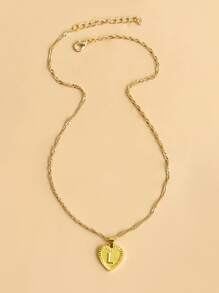 Collar con diseño de corazón con letra - Amarillo Oro - Ver 2