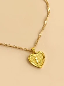 Collar con diseño de corazón con letra - Amarillo Oro - Ver 3