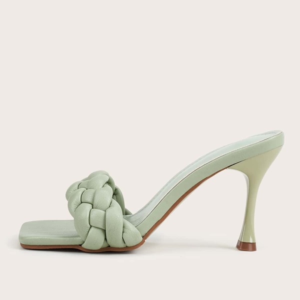 

Braided Stiletto Heeled Mules, Green