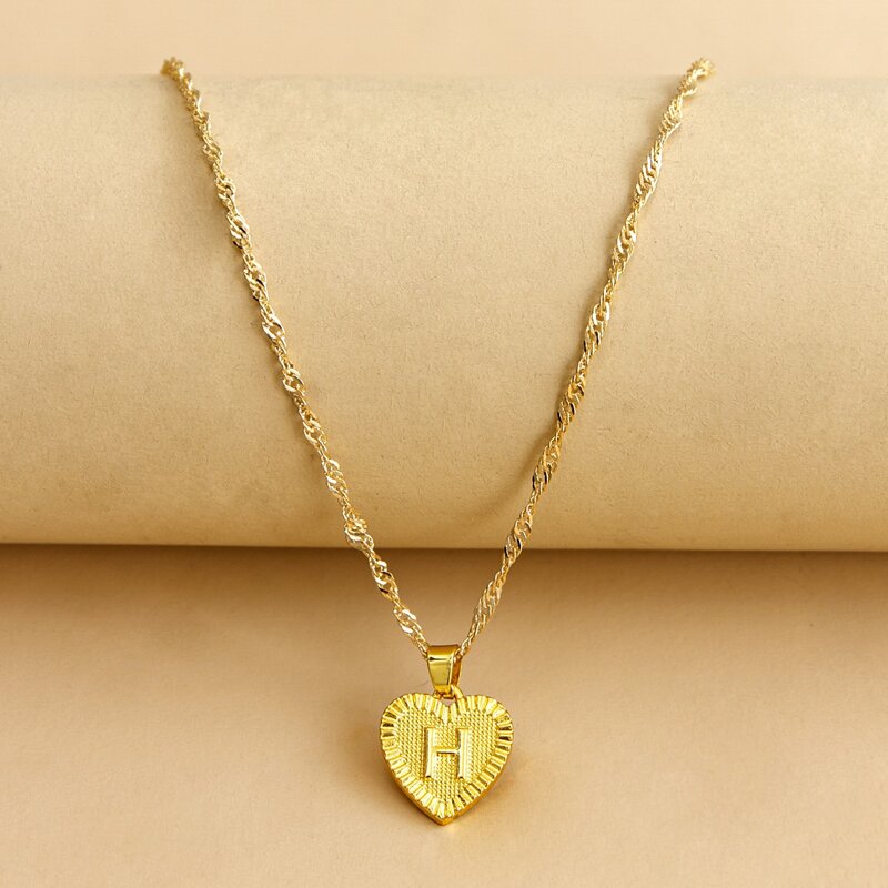 

Letter Design Heart Charm Necklace, Gold