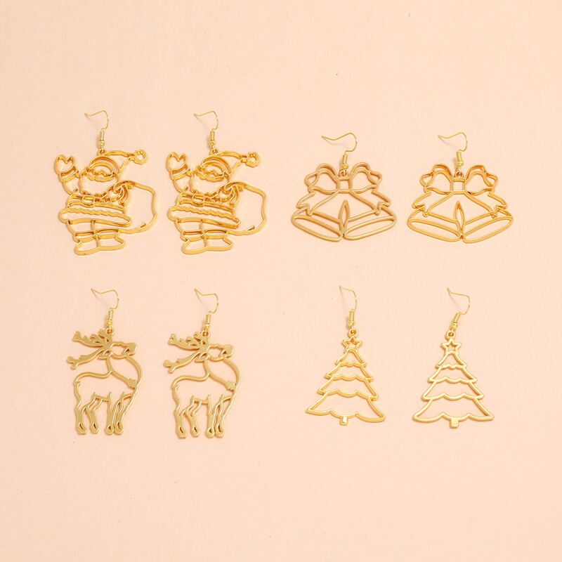 

4pairs Christmas Deer Drop Earrings, Gold