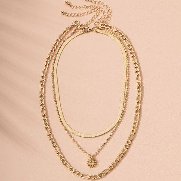 

3pcs Sun Charm Necklace, Gold
