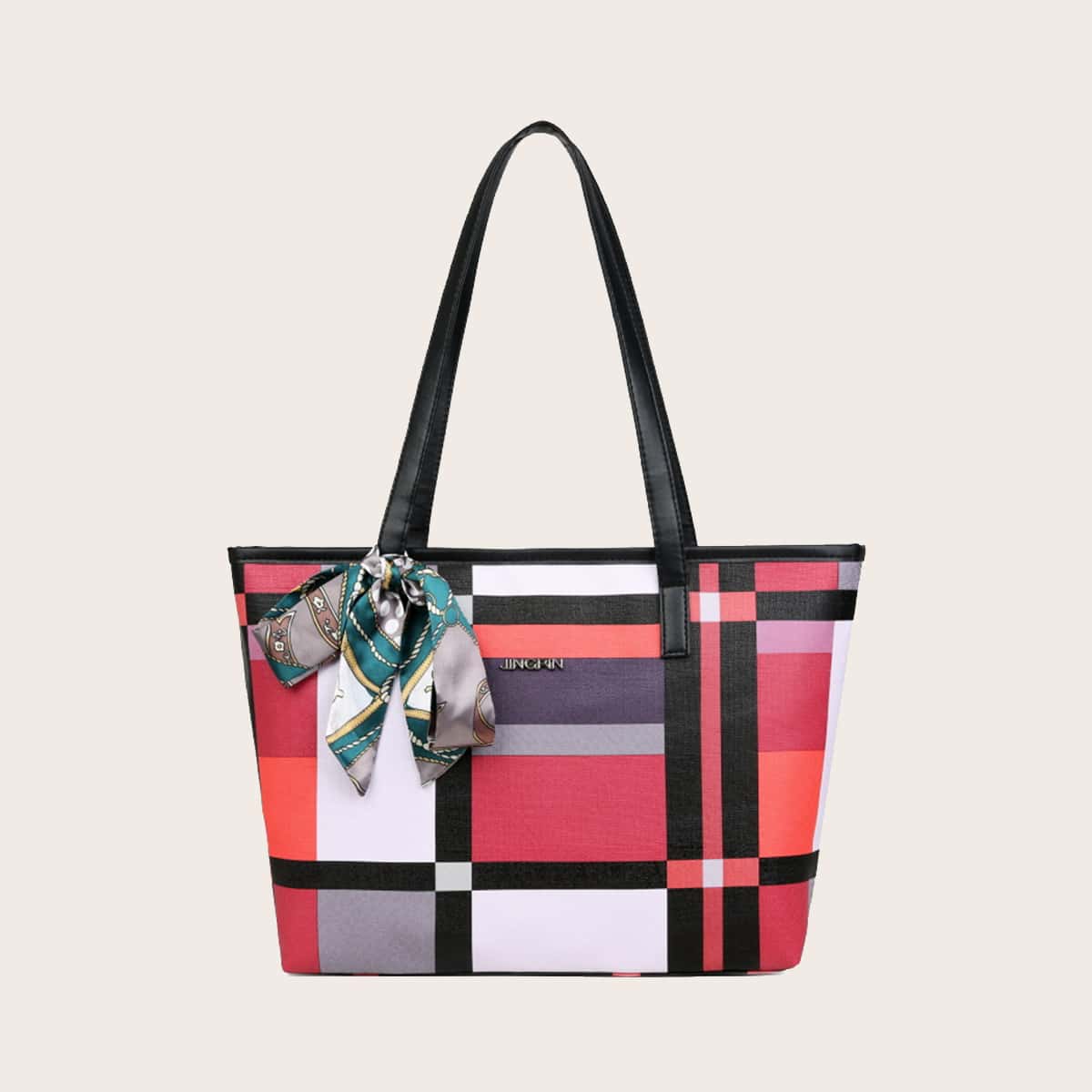 

Twilly Scarf Decor Geometric Print Tote Bag, Pink