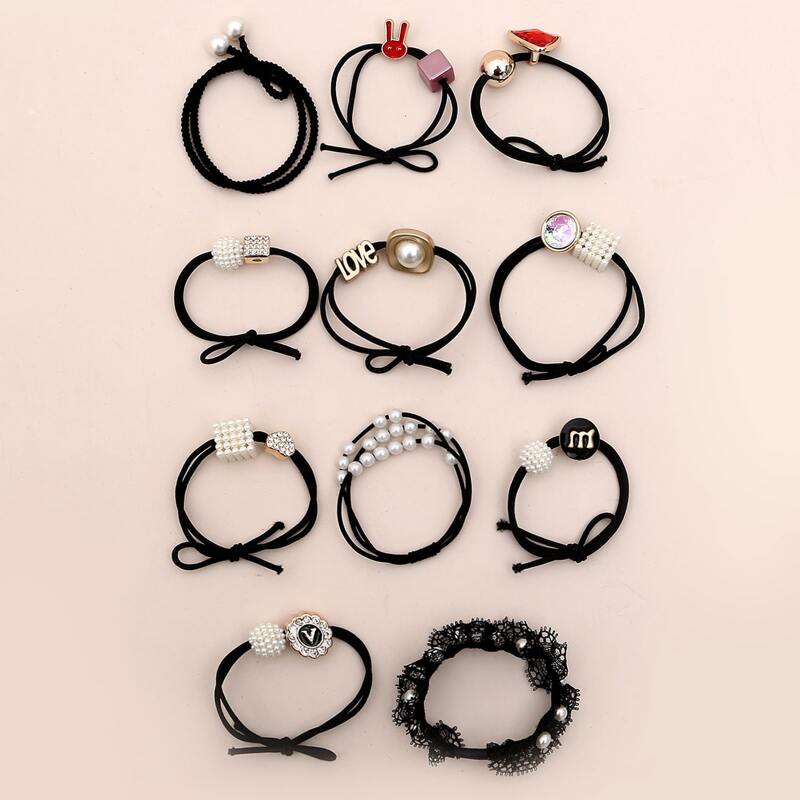 

11pcs Faux Pearl Decor Hair Tie, Multicolor