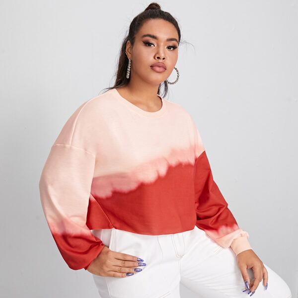 

Plus Drop Shoulder Ombre Pullover, Pink