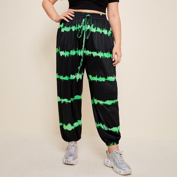 

Plus Tie Dye Drawstring Waist Sweatpants, Black