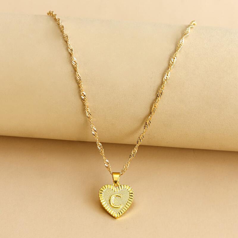 

Letter Design Heart Charm Necklace, Gold