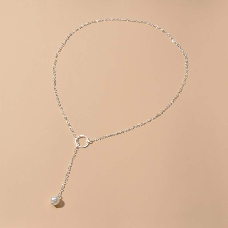 

Faux Pearl Decor Necklace, Silver