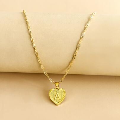 Letter Design Heart Charm Necklace