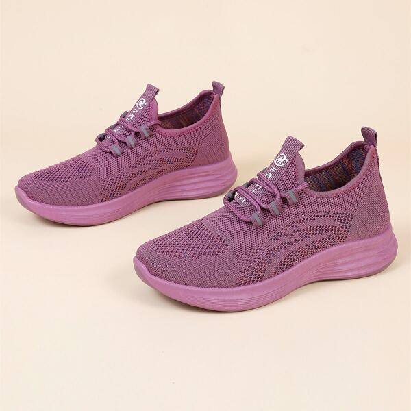 

Lace Up Decor Wide Fit Knit Sneakers, Pink