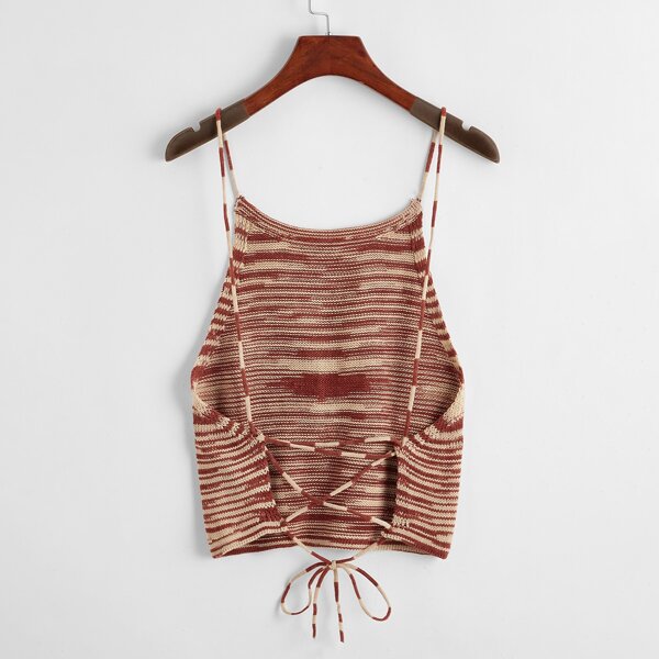 

Plus Lace Up Backless Knit Cami Top, Multicolor