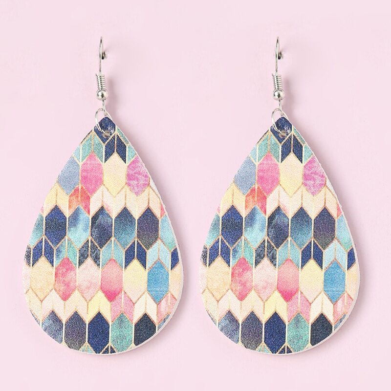 

Geometric Pattern Water Drop Earrings, Multicolor