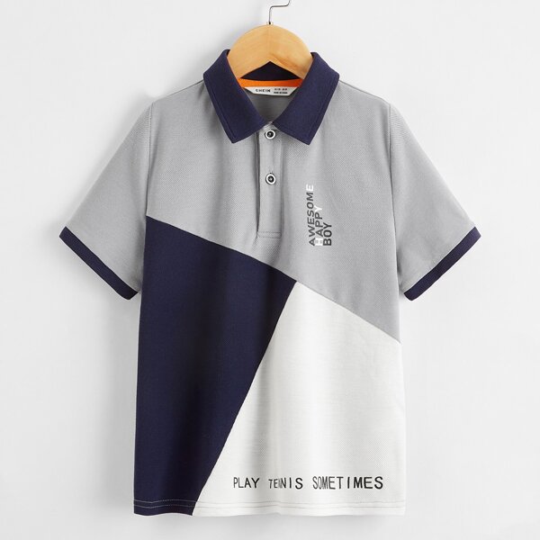 

Boys Letter Graphic Colorblock Polo Shirt, Multicolor