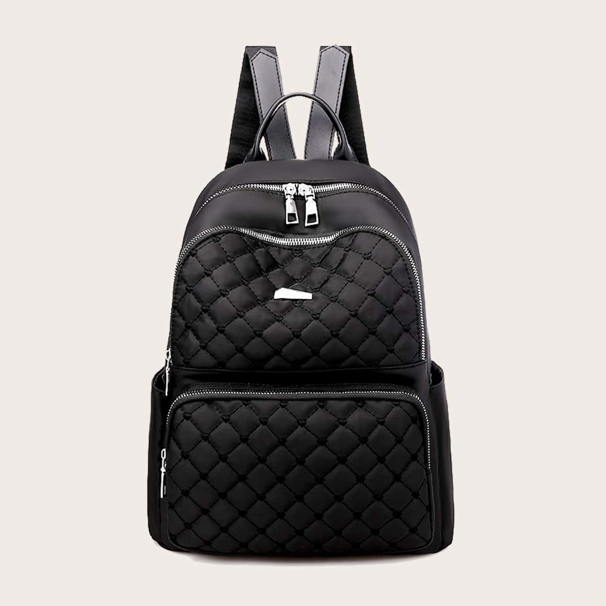 

Quilted Pocket Front Backpack, Black