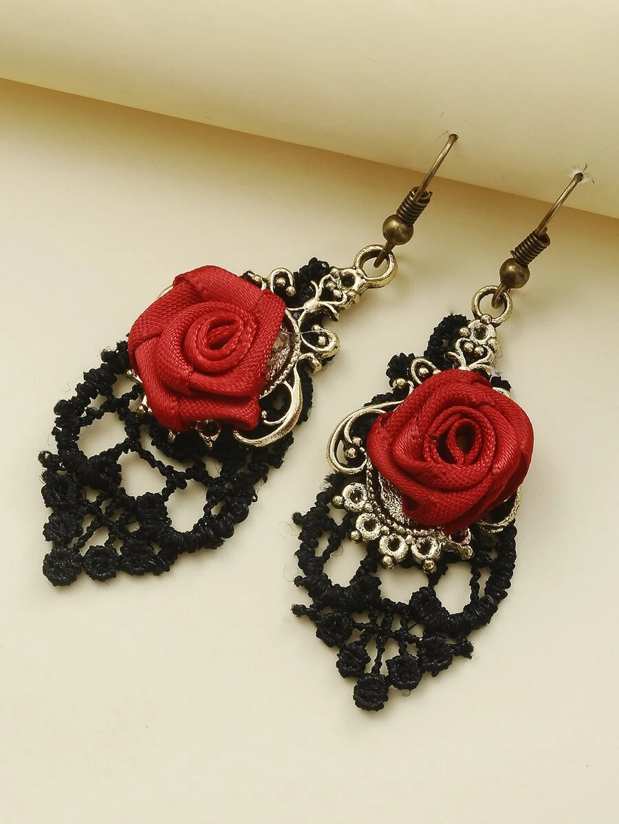 Halloween Rose Drop Earrings Valentines,Mom,Mother,Mother's Day,Gift - Red - View 1