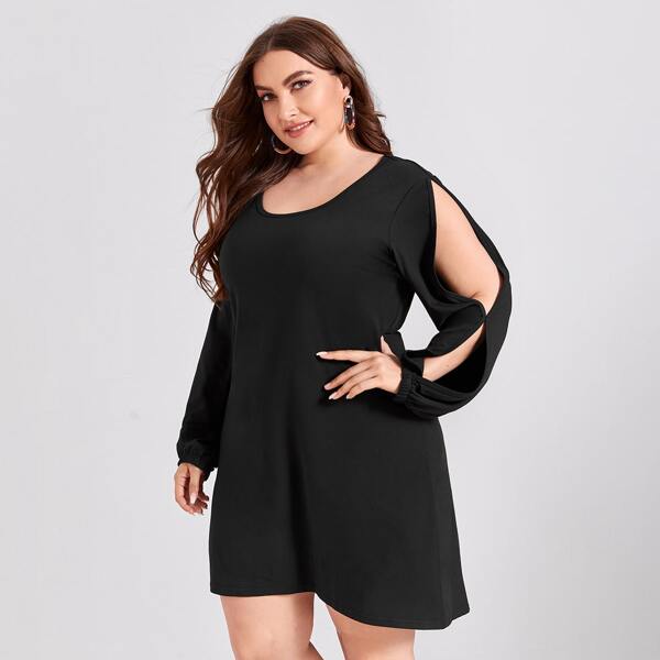 

Plus Split Sleeve Tunic Dress, Black