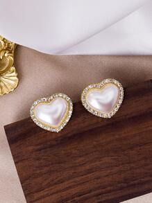 水鑽心形設計耳釘 - 白色 - 查看 3