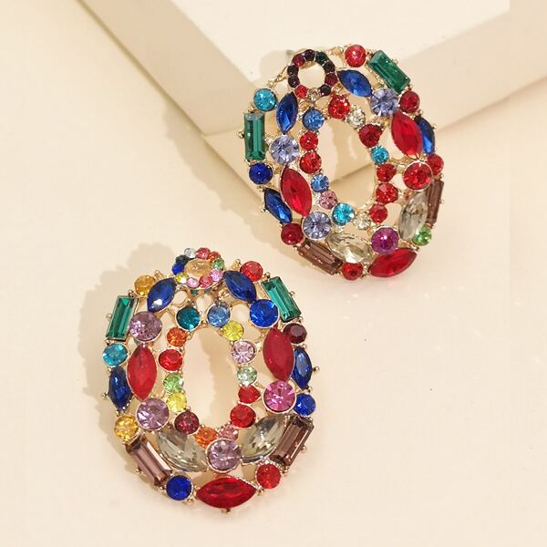 

Rhinestone Decor Stud Earrings, Multicolor