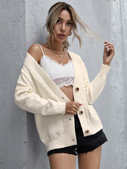 Однобортный Одноцветный Повседневный Кардиганы