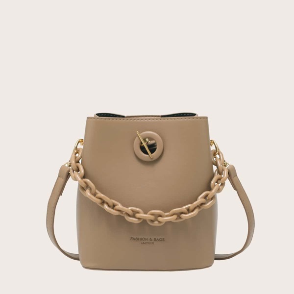 

Twist Lock Chain Handle Bucket Bag, Khaki