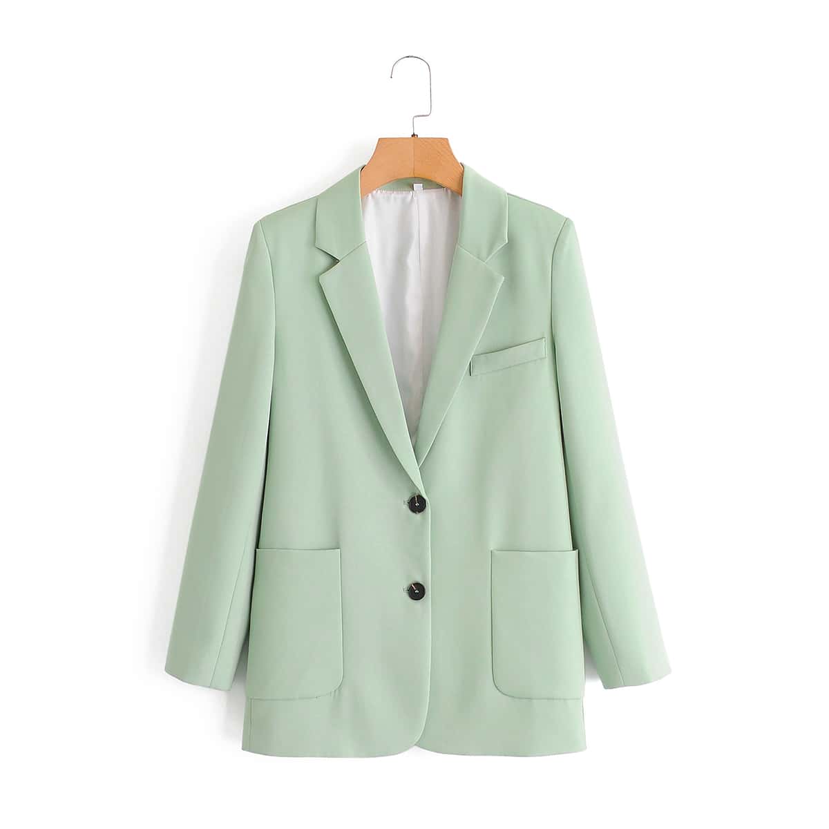 

Solid Button Front Lapel Collar Blazer, Mint green
