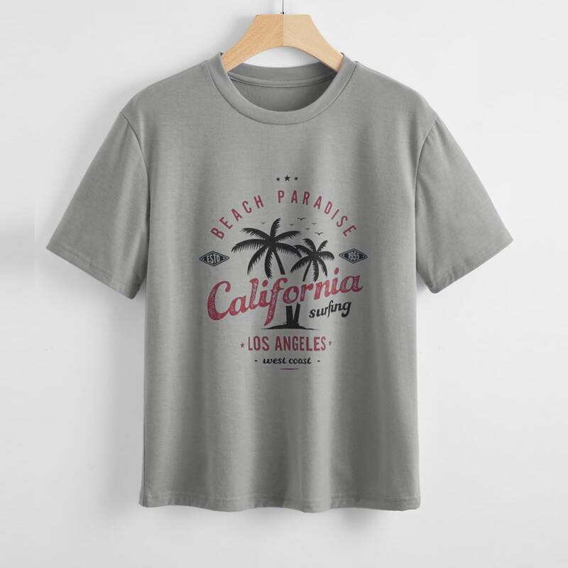 

Letter & Coconut Tree Graphic Tee, Grey