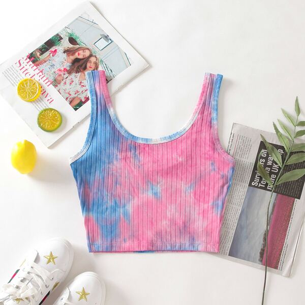 

Tie Dye Rib-Knit Crop Tank Top, Multicolor