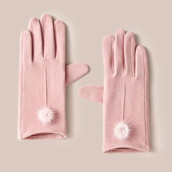 

Pom Pom Decor Gloves, Pink