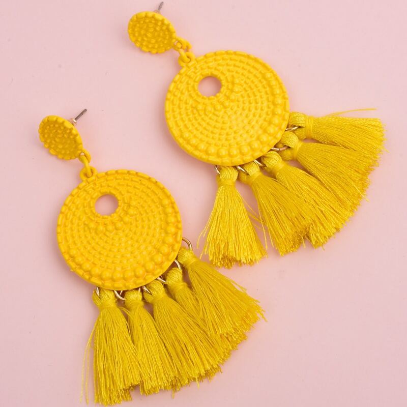

Tassel Round Drop Earrings, Yellow