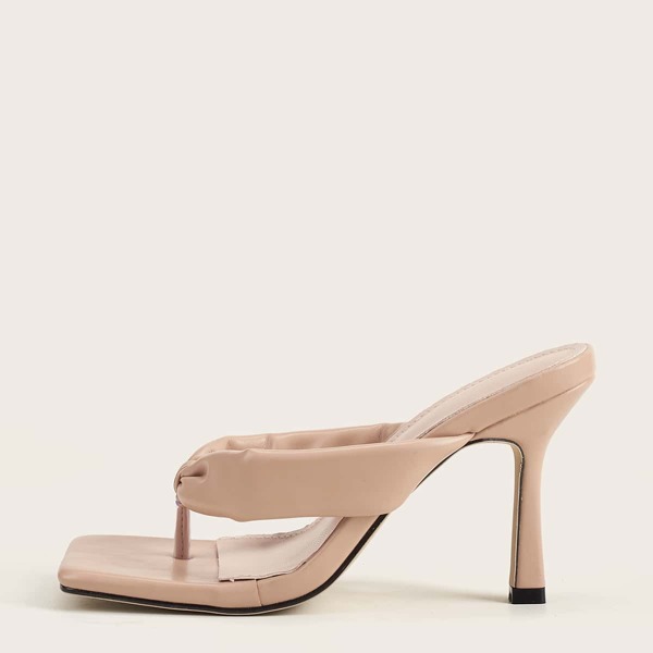 

Toe Post Stiletto Heeled Mules, Apricot