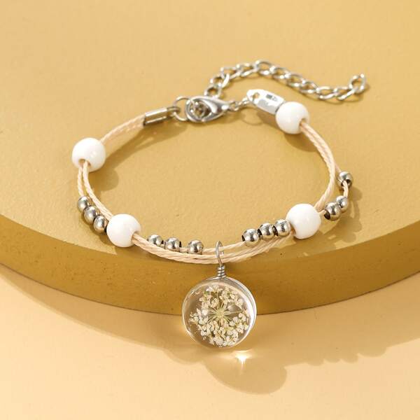 

Girls Dried Flower Decor Bracelet, White