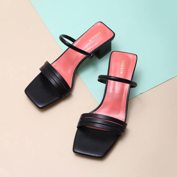 

Open Toe Chunky Heeled Mules, Black