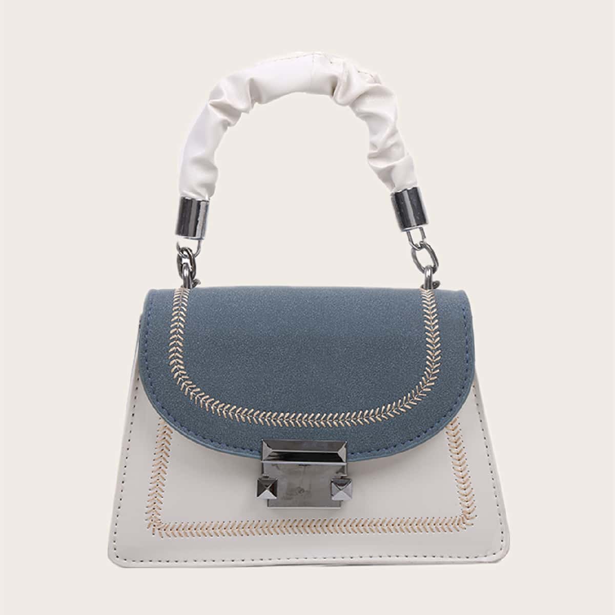 

Color Block Stitch Detail Satchel Bag, White