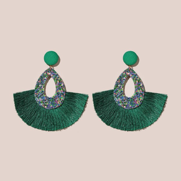 

Christmas Fan Tassel Drop Earrings, Green