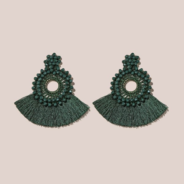 

Fan Tassel Drop Earrings, Green