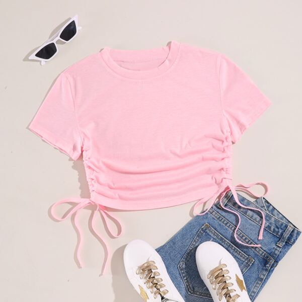 

Plus Drawstring Side Solid Tee, Baby pink
