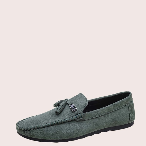 

Men Knot Decor Stitch Trim Moccasins, Green