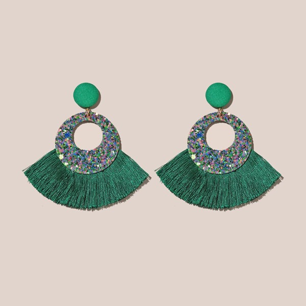 

Christmas Round Tassel Drop Earrings, Green