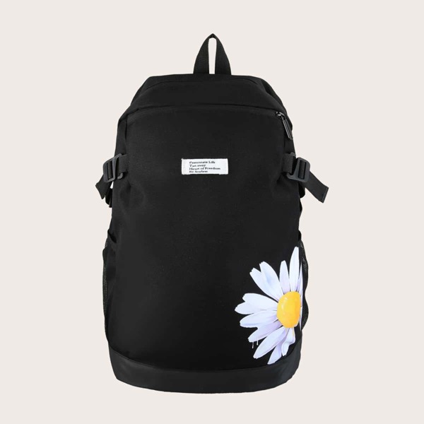 

3D Daisy Print Backpack, Black