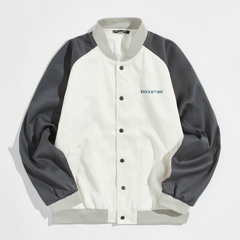 

Guys Letter Graphic Colorblock Raglan Sleeve Bomber Jacket, White