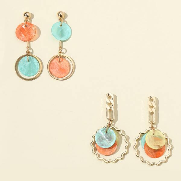 

2pairs Colorful Round Drop Earrings, Multicolor