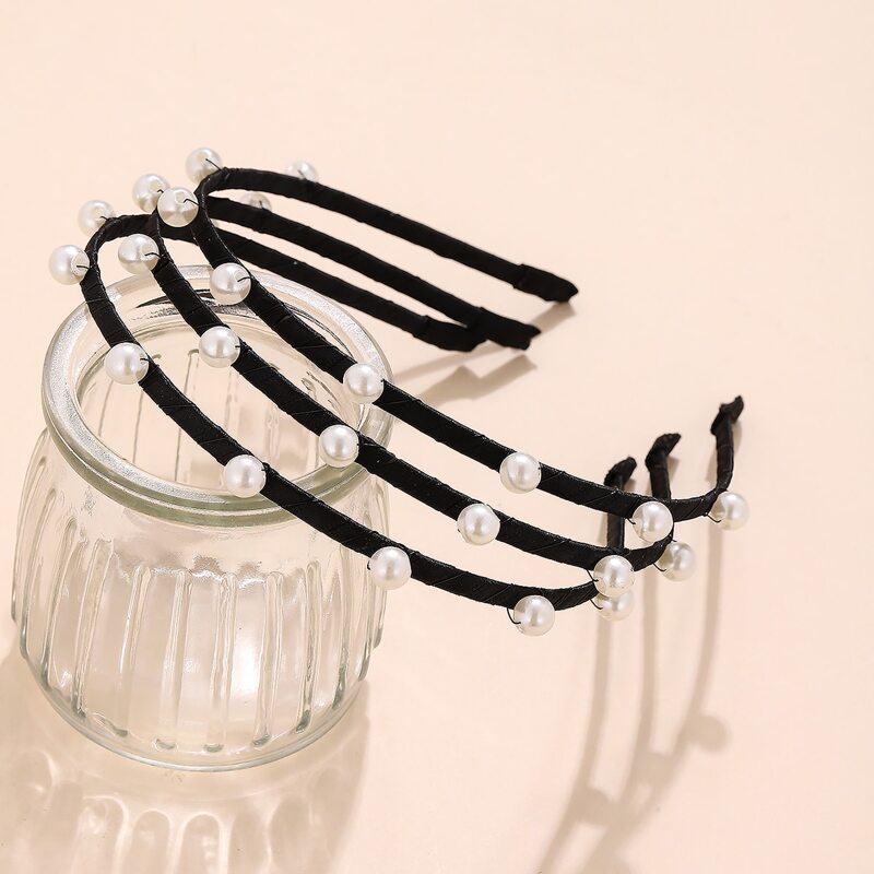 

3pcs Faux Pearl Decor Hair Hoop, Black