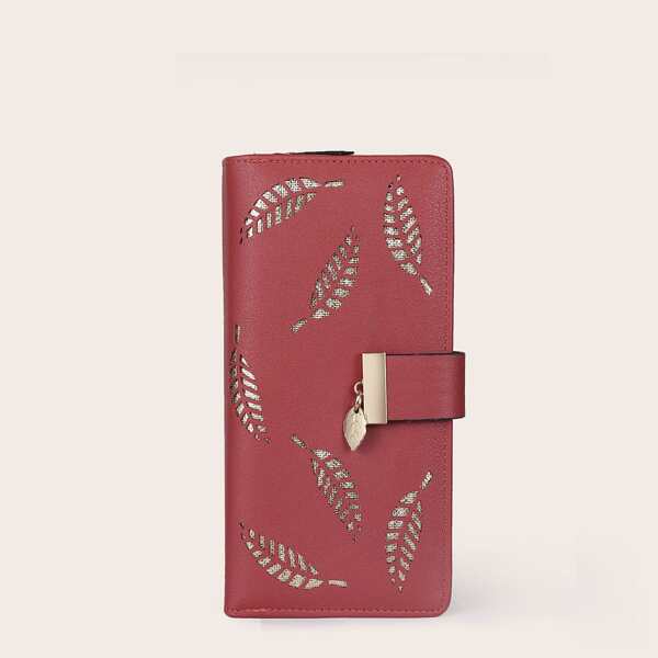 

Leaf Pattern Purse With Card Slot, Red
