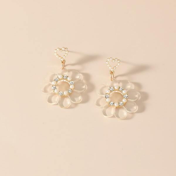 

Faux Pearl Flower Drop Earrings, White