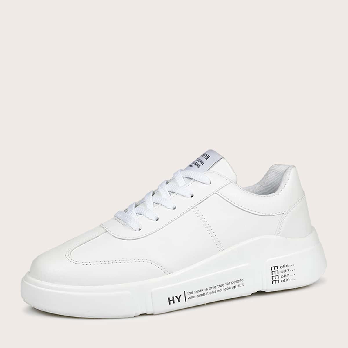 

Guys Lace-up Front Letter Graphic Skate Shoes, White
